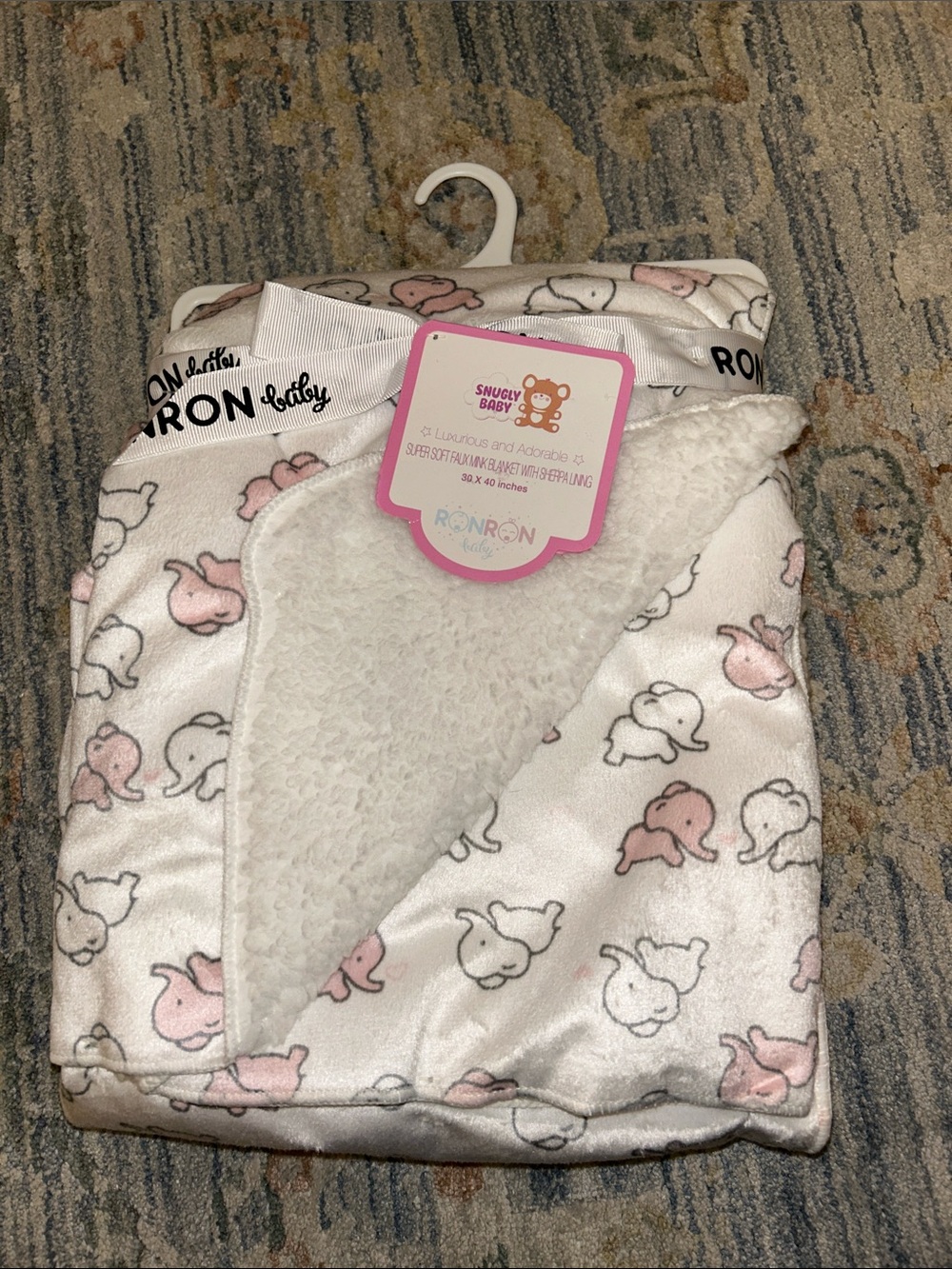 Baby Pink & White Elephant Plush Baby Blanket